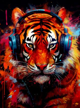 Picture of Tiger With Headphones animal