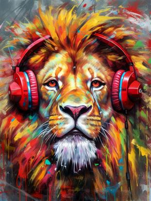 Picture of Lion With Headphones animal